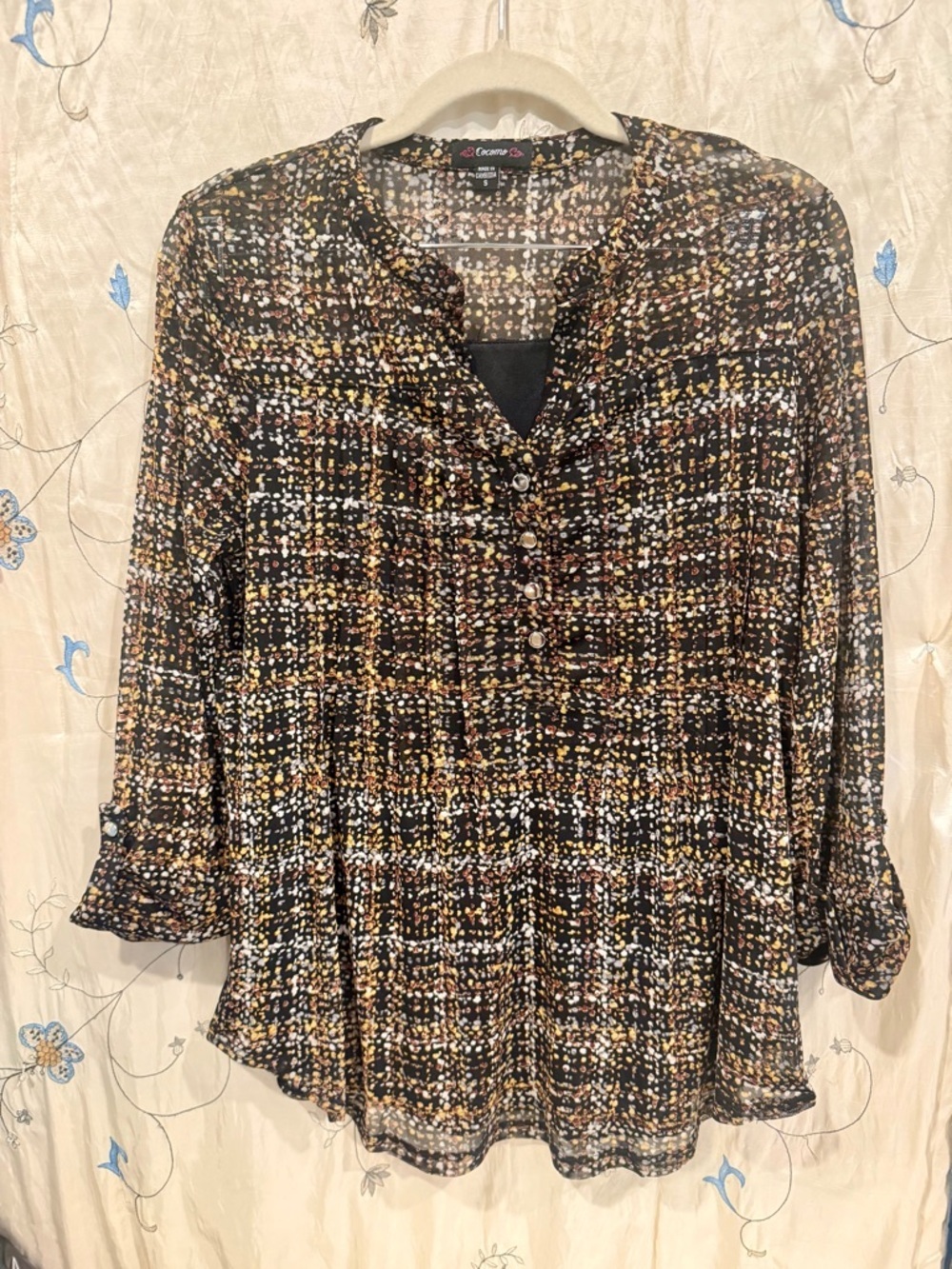 Cocomo Black Multi-Color Speckled Button-Front Tunic
